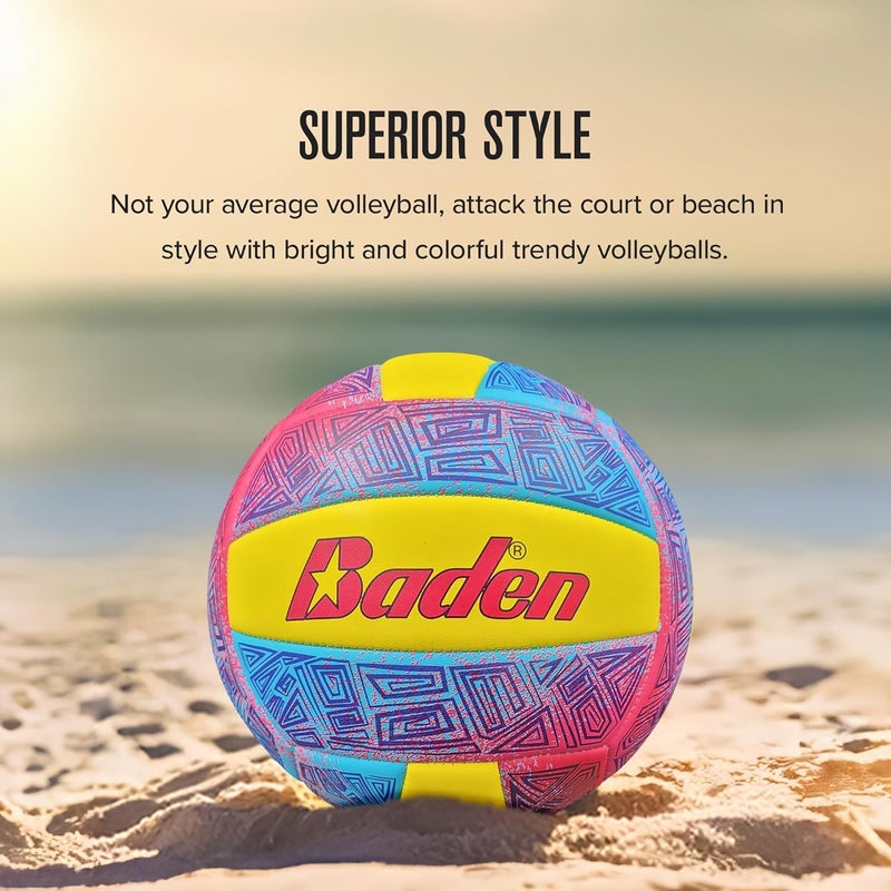 Baden | Fun Design | Official Size & Weight Indoor & Outdoor Volleyball | Bright & Beachy! Soft Touch Synthetic Leather, Durable Stitching |All Ages & Skill Levels - Image 4